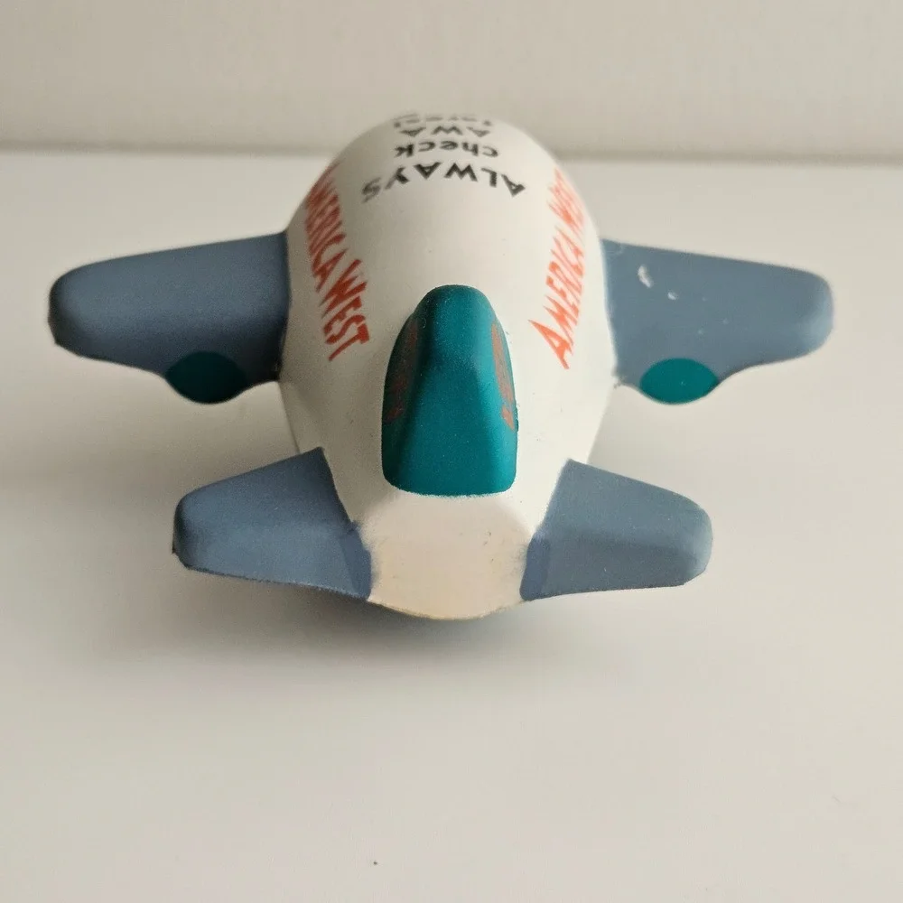 Vintage‎ America West Airlines Airplane Foam Stress Promo Toy White AWA Fares